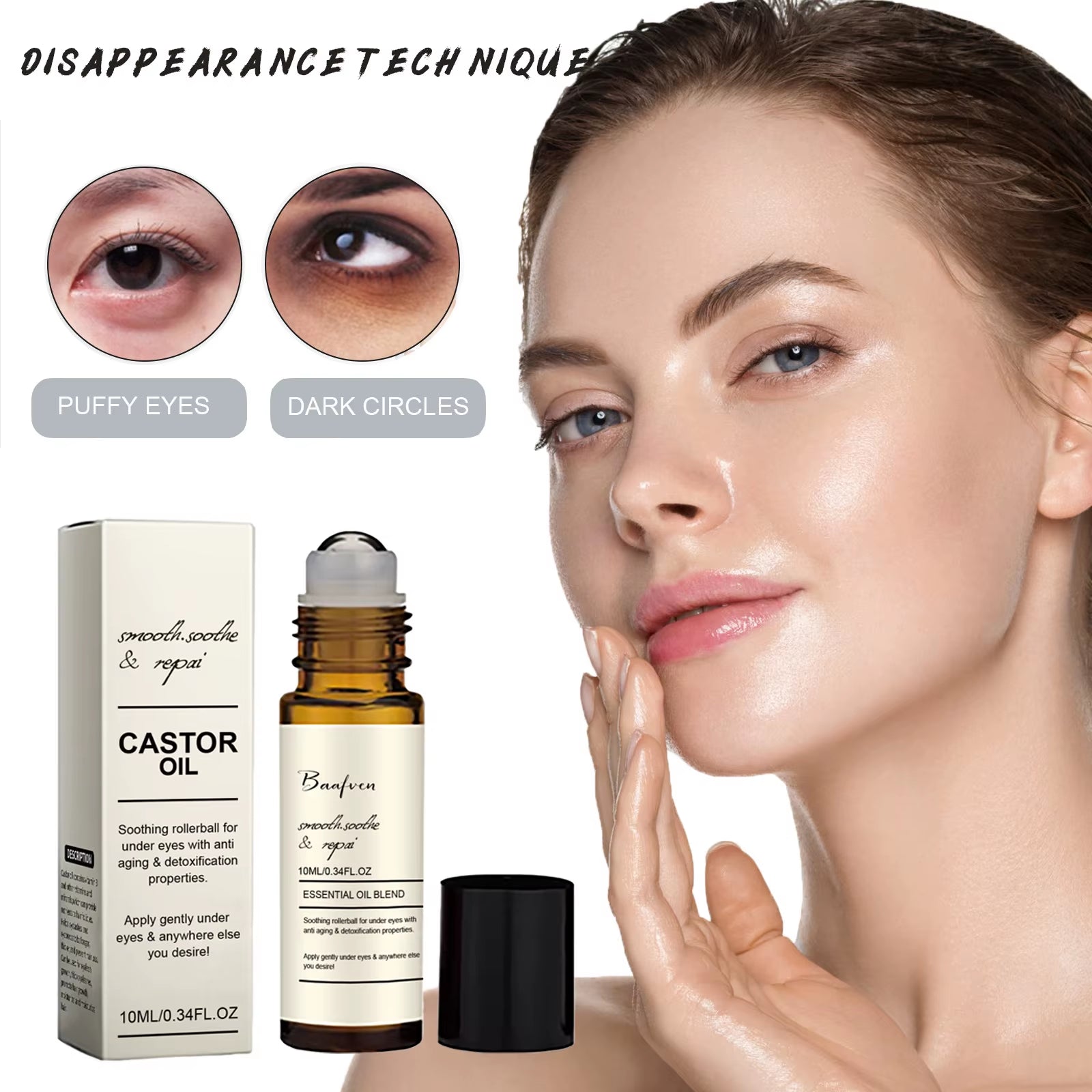 Castor Oil Eye Serum Anti-Wrinkle Remove Dark Circles Eye Bags Anti-Puffiness Lift Firm Ball Massage Moisturize Nourish Eye Care
