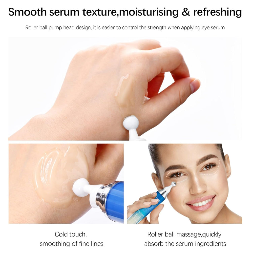 5% Caffeine Eye Serum with 360° Massage Roller Serum for Dark Circles & Relieve Puffiness, Reduce Wrinkles and Fine Lines, Bags, Tighten Lifting under Eye Cream-0.5 OZ