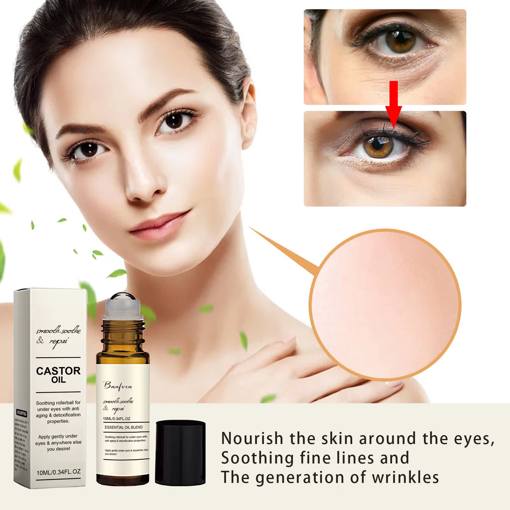 Castor Oil Eye Serum Anti-Wrinkle Remove Dark Circles Eye Bags Anti-Puffiness Lift Firm Ball Massage Moisturize Nourish Eye Care