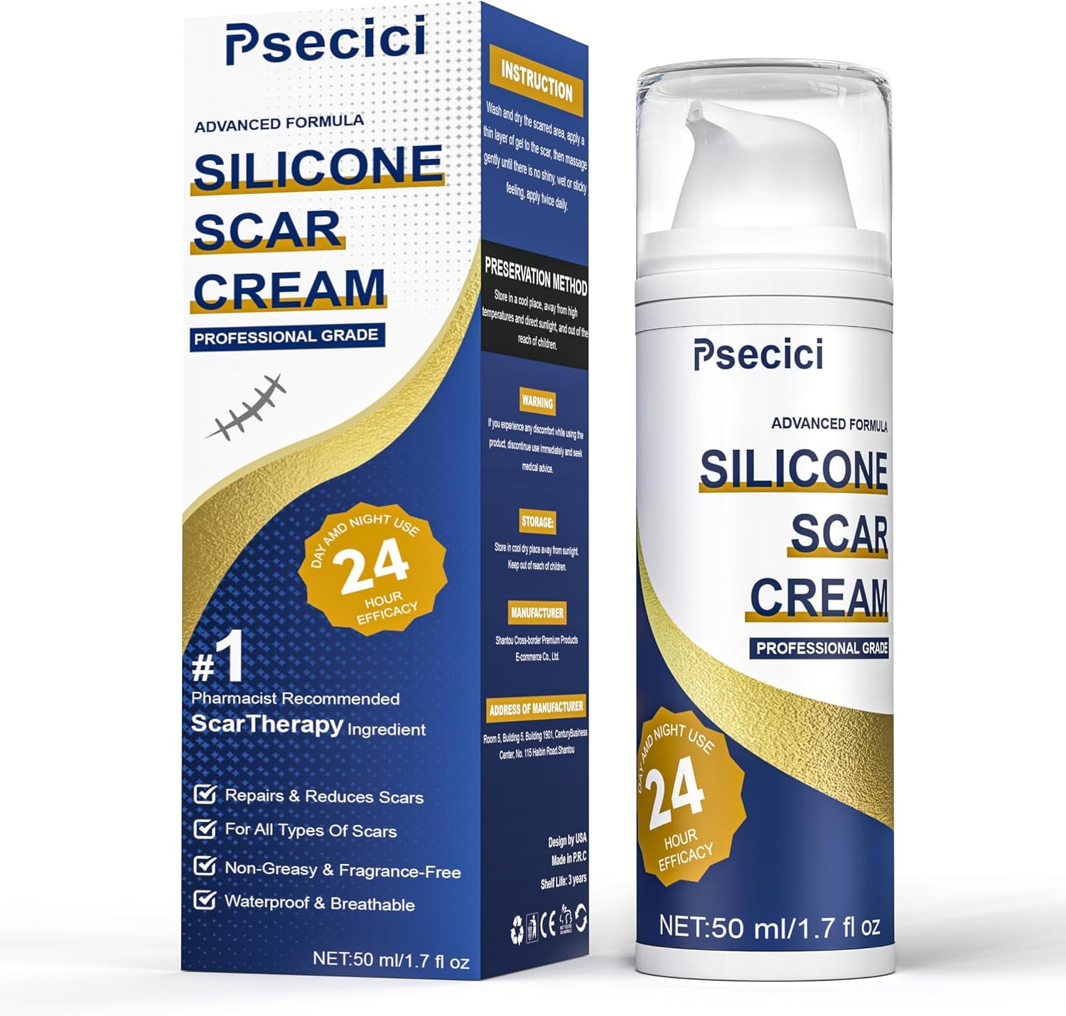 Scar Cream,Advanced Scar Gel,Silicone Scar Gel,Scar Removal Cream for Surgical Scars,Burn,Acne,Stretch Mark,Keloid Bump,C Section Scars 1.7 Oz(50G), Blue