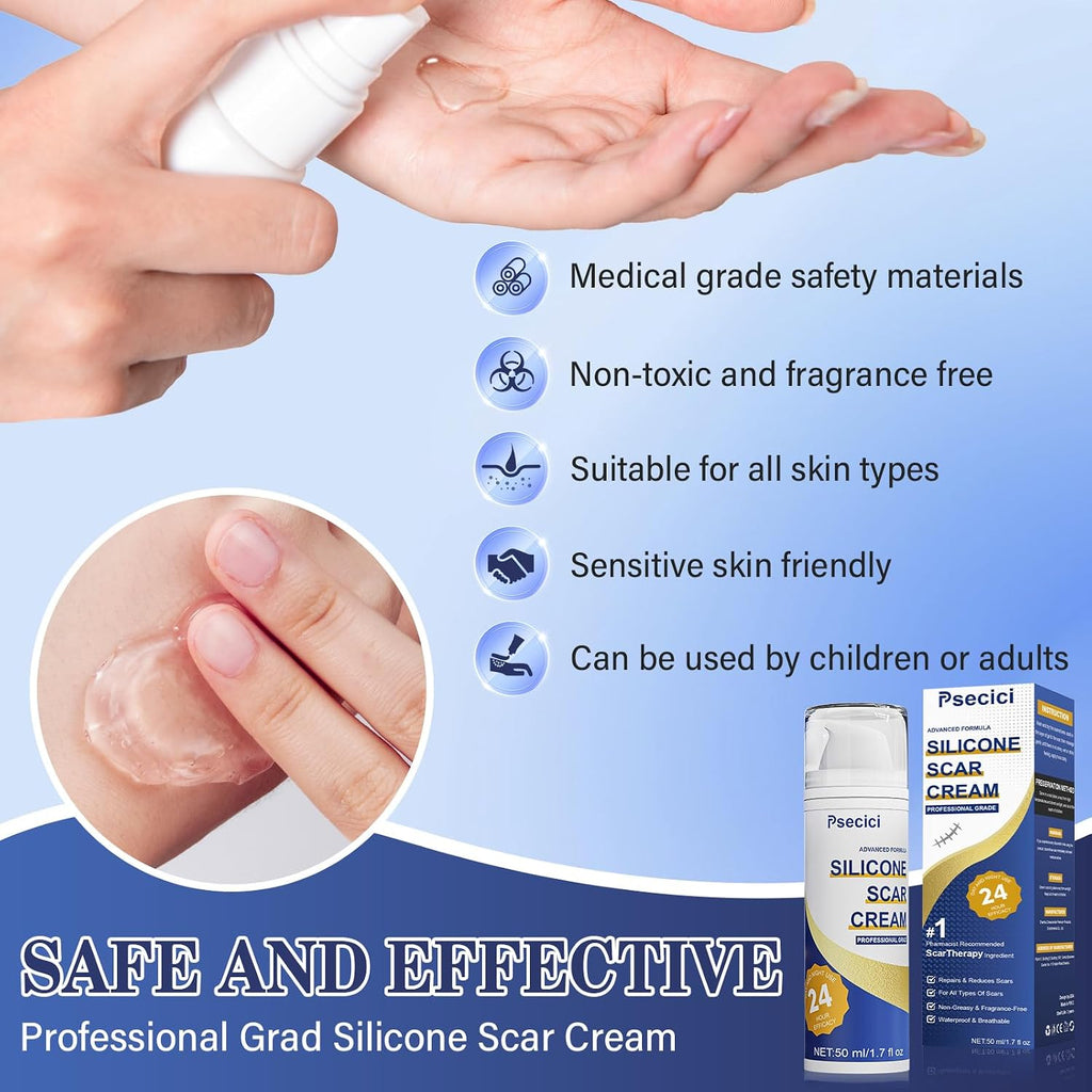 Scar Cream,Advanced Scar Gel,Silicone Scar Gel,Scar Removal Cream for Surgical Scars,Burn,Acne,Stretch Mark,Keloid Bump,C Section Scars 1.7 Oz(50G), Blue