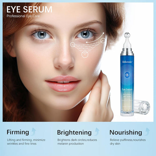 5% Caffeine Eye Serum with 360° Massage Roller Serum for Dark Circles & Relieve Puffiness, Reduce Wrinkles and Fine Lines, Bags, Tighten Lifting under Eye Cream-0.5 OZ