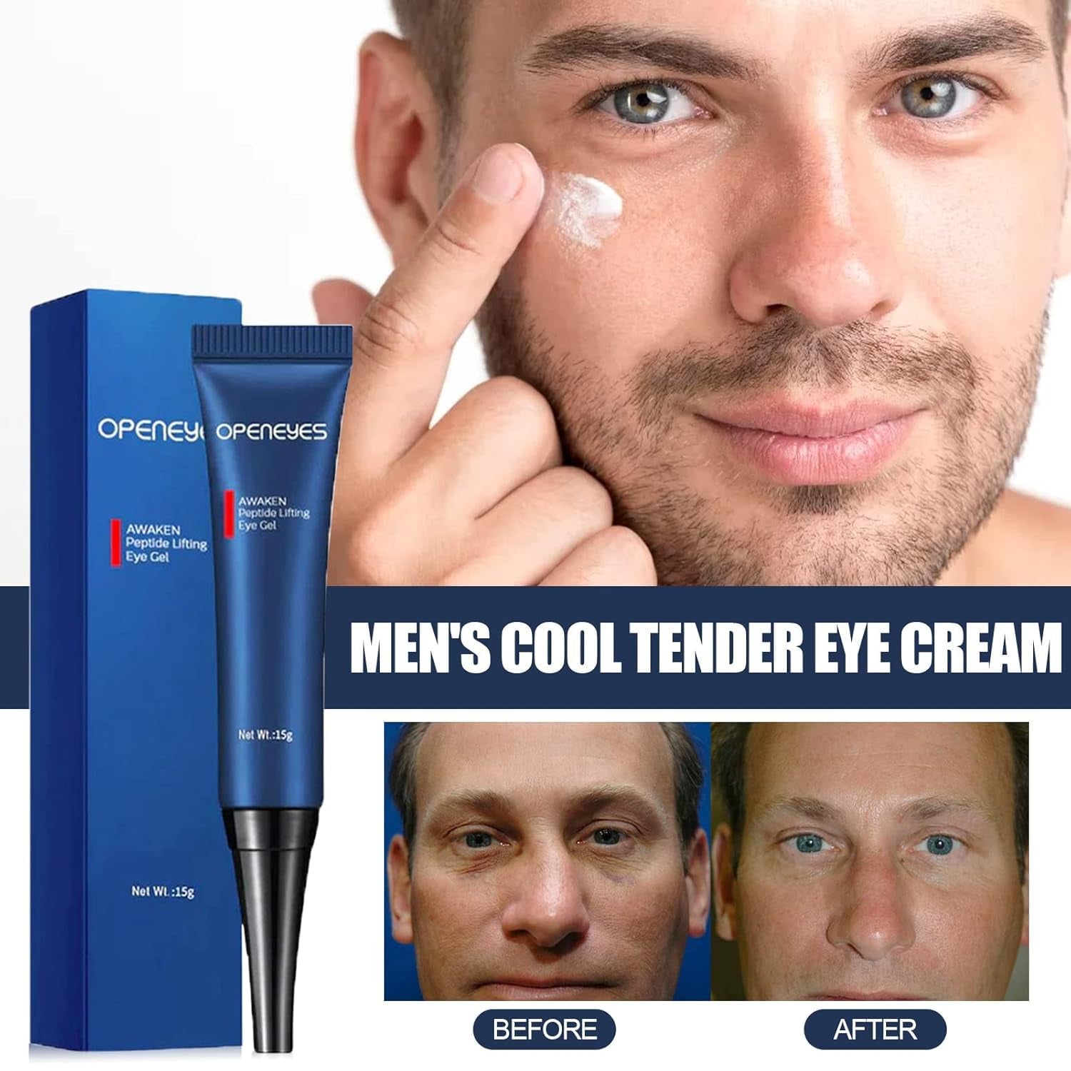 Awaken Peptide Depuffing Eye Gel, Lifts Firming Eye Tightener, Men'S Moisturizing Eye Cream Hydrating Gel Smooths under Eyes for Dark Circles, Puffiness, Fine Lines & Bags